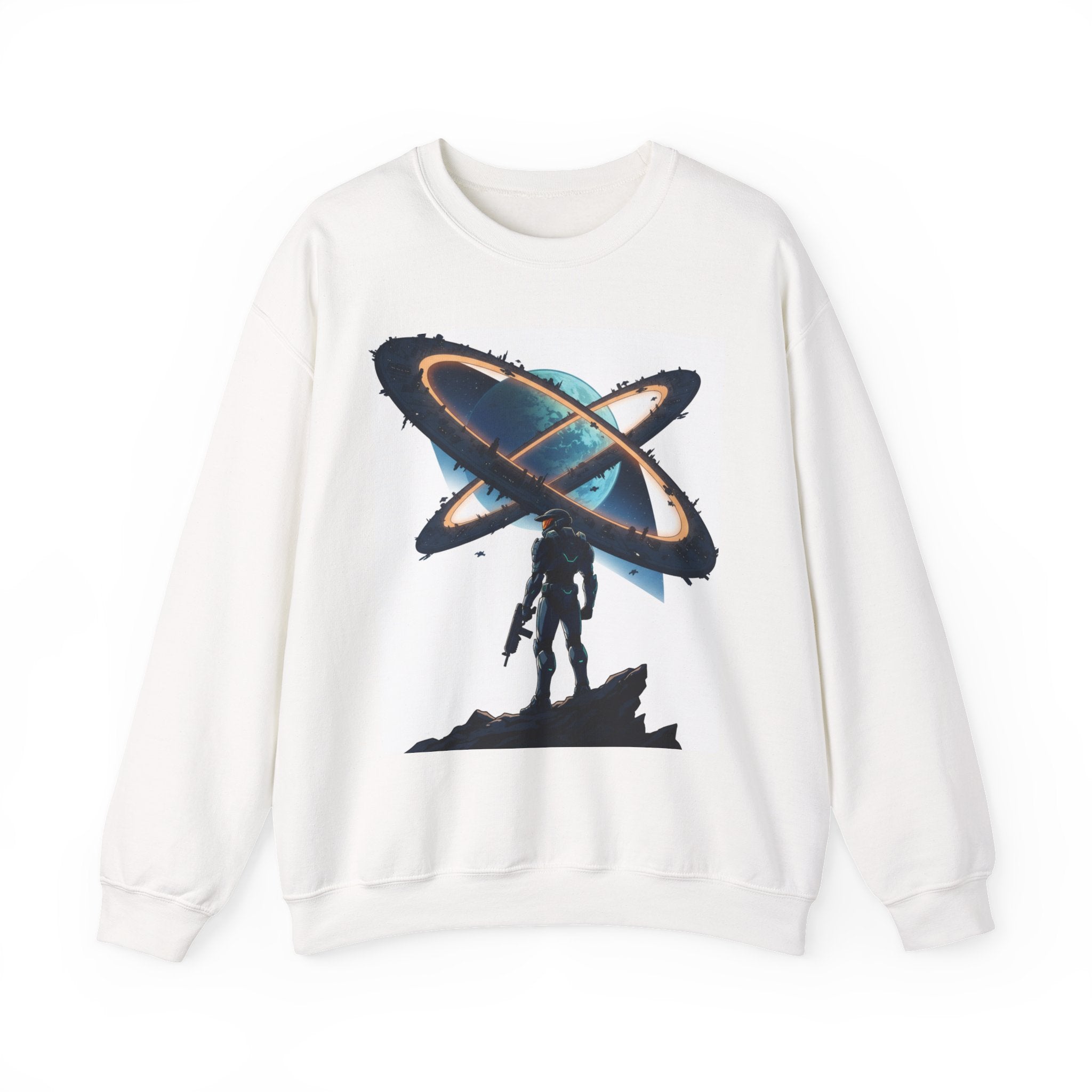 Space Explorer Crewneck Sweatshirt — Astronaut Silhouette with Planet Rings