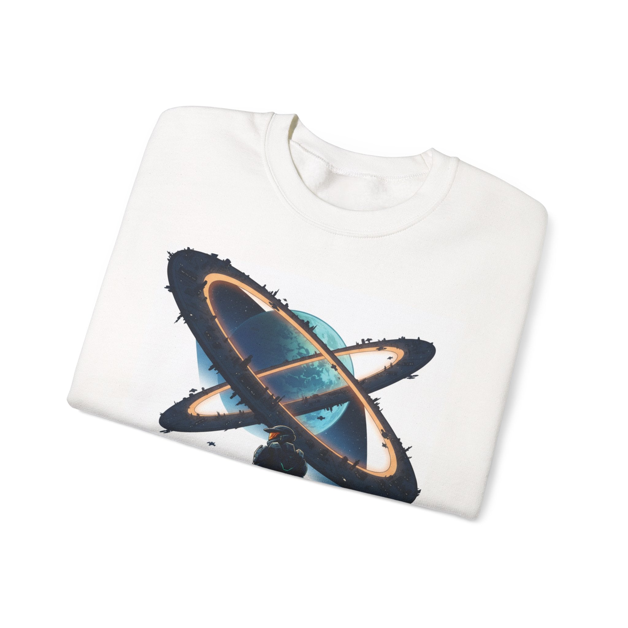 Space Explorer Crewneck Sweatshirt — Astronaut Silhouette with Planet Rings