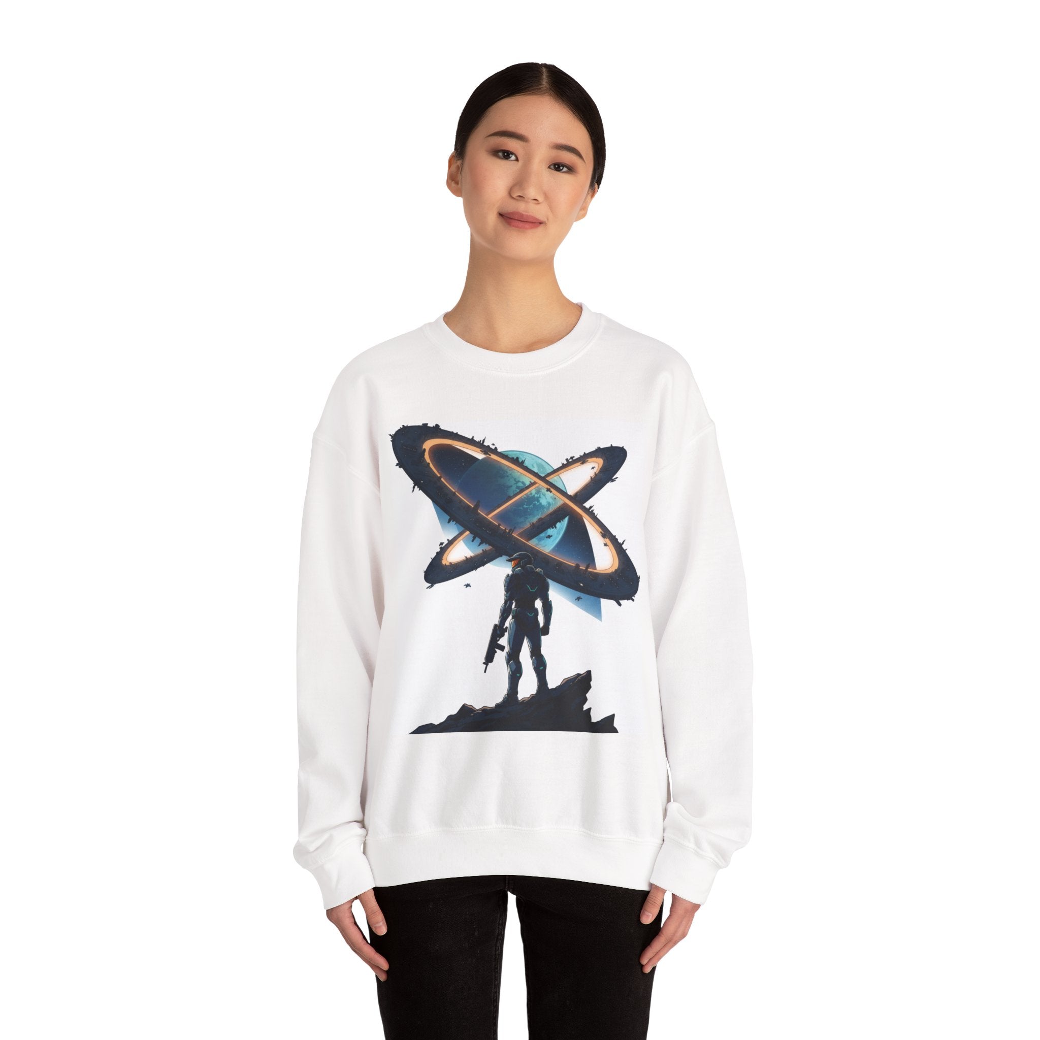 Space Explorer Crewneck Sweatshirt — Astronaut Silhouette with Planet Rings
